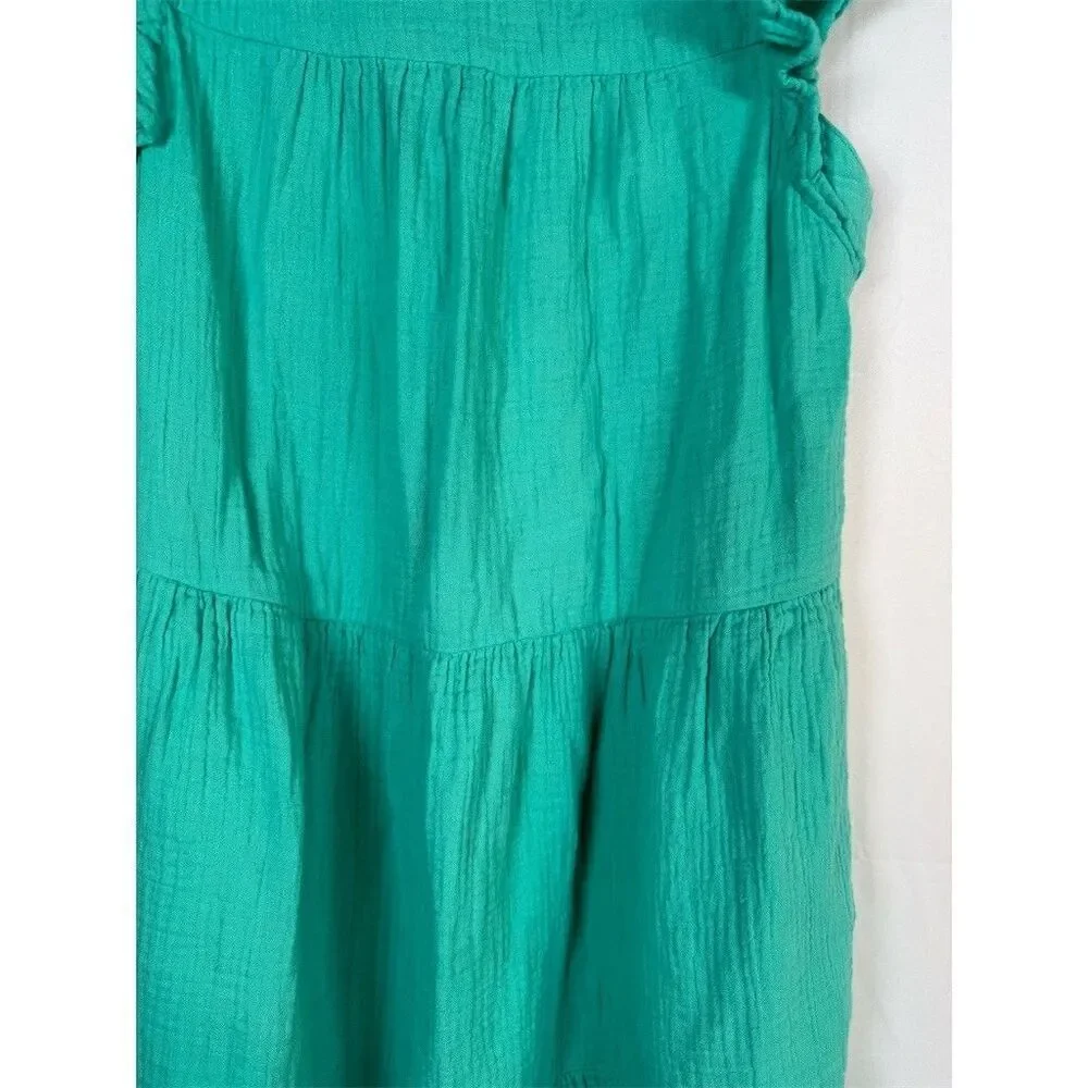 J.Crew Dress Womens Size 0 Green Tiered Knee Length Ruffle Cap Sleeve Casual